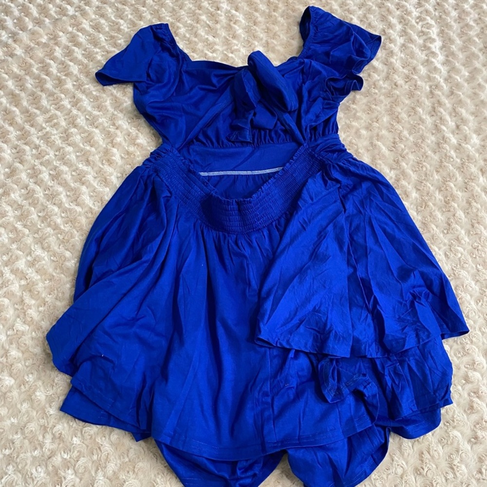 New Women 2XL Rompers Short Sleeve Ruffle Layer Square Neck, back Ribbon Tie - Picture 8 of 9
